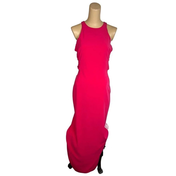 Halston Twist Mesh Insert Gown in Fuchsia 4 Womens Long Maxi Dress - Picture 4 of 13
